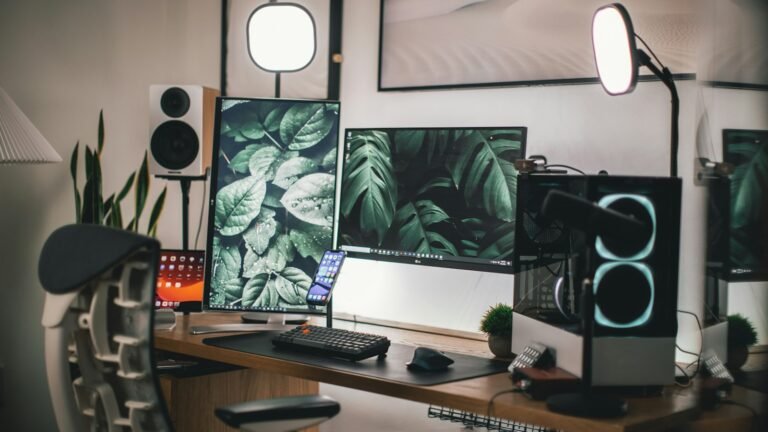 Écran d'ordinateur noir sur un bureau en bois blanc